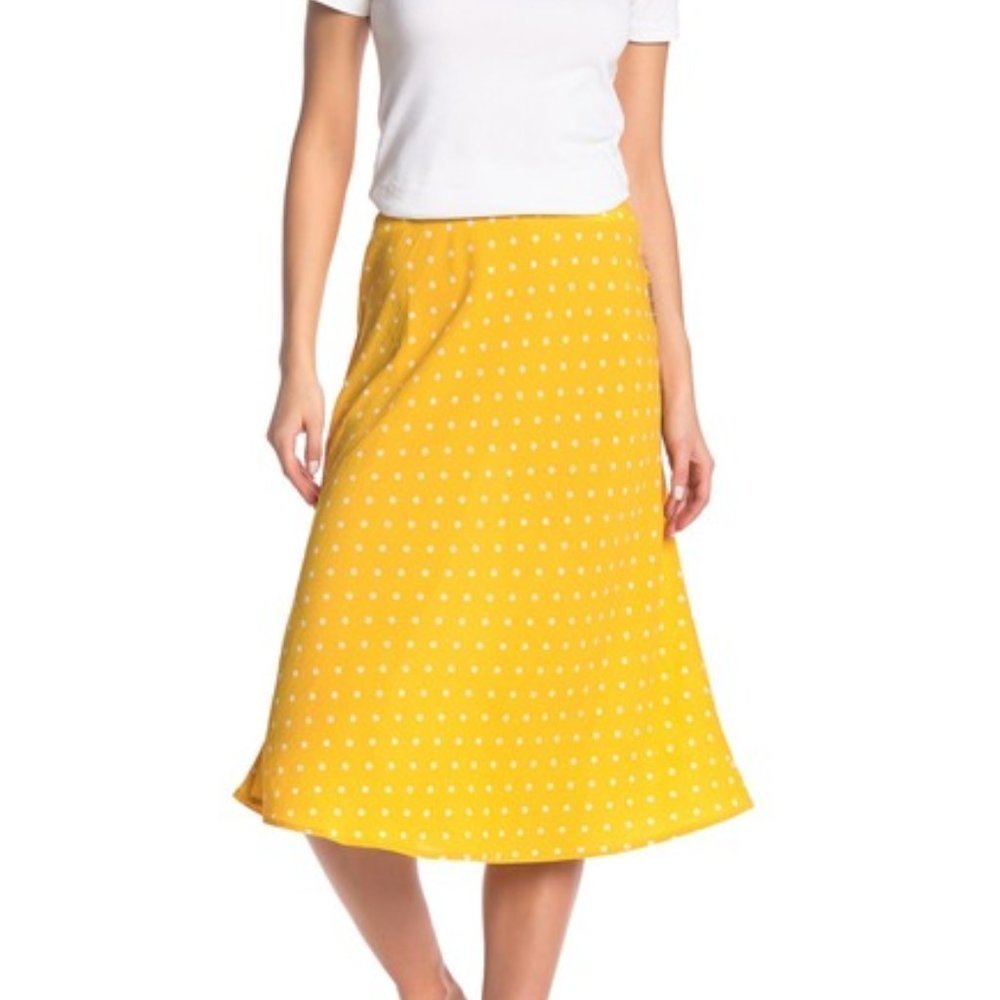 Know One Cares Polkadot Bias Midi Yellow Skirt